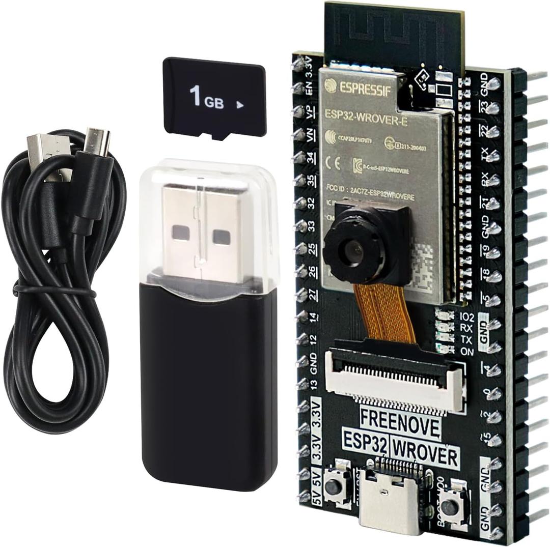 Freenove ESP32 CAM Dev Board Kit, Dual-core 32-bit 240 MHz Microcontroller, Onboard Camera WiFi+BT, Python C Code, Example Projects Tutorial