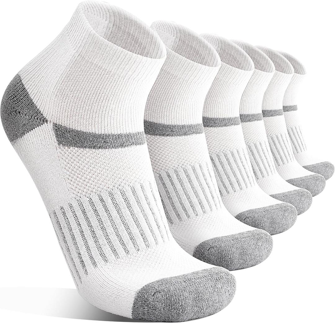 6 Pairs Merino Wool Ankle Running Hiking Socks Compression Support Breathable Thick Cushion No Show Socks for Women Men (M)