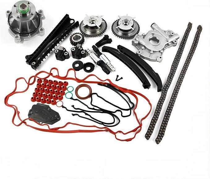 Engine Timing Chain Kit Oil Pump Water Pump Phasers VVTs 5.4L Fits for 2004-2008 F150 F250 F350 for 2005-2008 Navigator Mark LT Car Replacement Time Part Sets Replace 5L3Z-6268-A 3L3Z6M280EA, 2004-2009 5.4L Oil Water Pump Sprockets