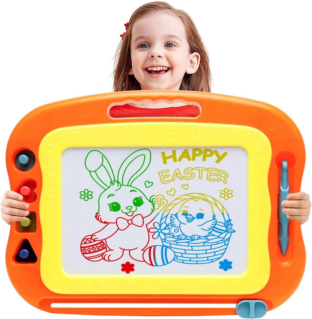 Magnetic Drawing Board Toddler Toys for Girls Boys, 15 Inch Erasable Doodle Board for Kids Colorful Etch Education Sketch Doodle Pad Toddler Toys for Age 3 4 5 6 7 Year Old Girl Boy (Orange)