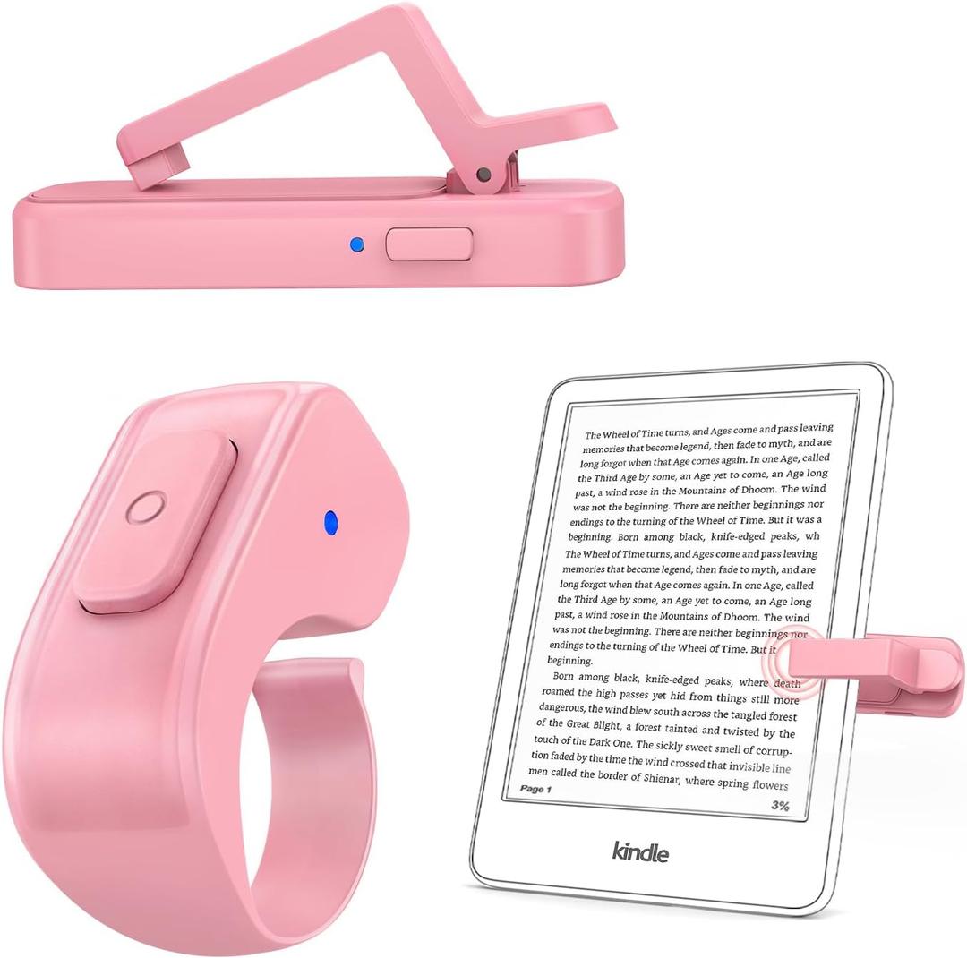 [Case-Friendly] Remote Control Page Turner Ring for Kindle Paperwhite Oasis Scribe Kobo eReaders, Camera Camcorder Remote Controls, Page Turner Clicker for iPhone ipad Tablets with Storage Bag (Pink)