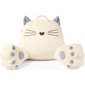 Blissful Diary Kitty Reading Pillow for Kids/Teens/Adults, Back Pillow for Sitting Up in Bed with Shredded Memory Foam, Bed Rest Pillow with Arms, Back Support Pillow with Washable Cover (Off White)