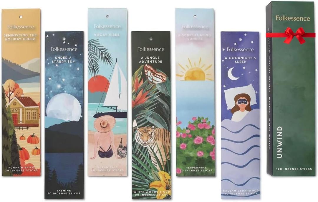 Folkulture Incense Sticks (120 Sticks) | Set of 6 Premium Incense for Relaxation, Aromatherapy, Gifts | No Charcoal, Organic, Non Toxic, 45 Min Burn Time, Oud, Pumpkin Spice Fall Scents Insence-Sticks