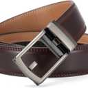 Ratchet Belt for Men, Leather Dress Casual Belt with Adjustable Buckle-Trim to fit-35cm wide (Brown)