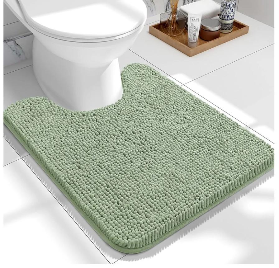 OekoTex Toilet Rugs U-Shaped 24x20, Extra Soft Absorbent Chenille Contour Bathroom Rugs for Toilet, Dry Quickly, Machine Washable, Non-Slip Bath Mat, Sage Green