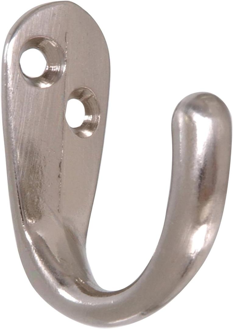 Hardware Essentials 852284 Clothes Hooks Satin Nickel -2 Pack
