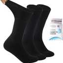 Facool Diabetic Socks for Men Women, Merino Wool Non-Binding Top Crew Socks with Cushion Sole, Seamless Toe 3 Pairs (X-Large, Black X 3)