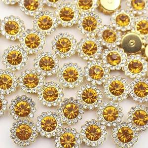 50pcs Crystal Flower Shape Rhinestone Buttons for DIY Jewelry Accessories Clothing Shoes Bags Yellow 11.8mm