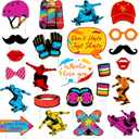 24Pcs Colorful Skateboard Photo Booth Props Kit with Sticks and Adhesive Dots, Neon Skate Party Decorations for Birthday Celebration, Skateboard Theme Table Centerpiece for Boys Girls Teens