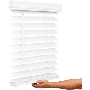 LOTUS & WINDOWARE Cordless 2.5-inch Faux Wood Blind, 30" x 48", Bright White,Smooth, Room Darkening, Horizontal Blinds for Living Room, Bedroom, Interior Door Windows