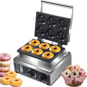 AEYDJXMER 110V Us Plug Commercial Waffle Donut Machine 6 Holes Double-Sided Heating 50-300Donut Machine,Mini Donut Machine, Electric Doughnut Maker 1550W,Essential Snacks For Party Stalls, YD-6A