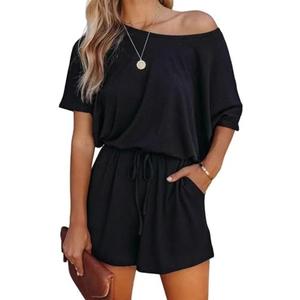 Lacozy Women's 2026 Summer Short Sleeve Off The Shoulder Rompers Casual Shorts One Piece Overall Jumpsuits Dressy, XL