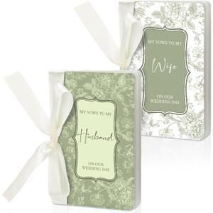 2 Pcs Sage Green Wife and Husband Wedding Vow Books with Ribbon Bow Floral Vow Books Notebook for Wedding Vows Gift for Bride and Groom with 48 Pages 3.94 x 5.91 Inches Bridal Shower Gifts