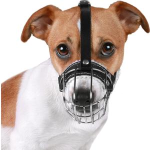 BRONZEDOG Dog Muzzle Wire Basket Metal Mask for Small, Medium and Large Dogs, Breathable, Dog can Drink, Adjustable, Padded, Training, Prevents Biting (Size 2: Jack Russell Terrier)