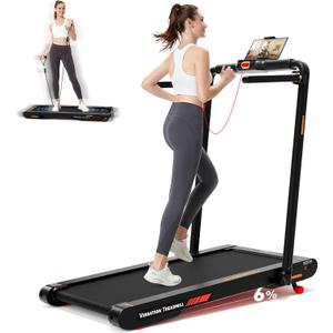 Walking Vibration Pad Treadmill with 750W,Folding Treadmill with 6% Adjustable Incline,Portable Walking Pad with LED Display&APP Control,Compact Treadmills with Handle Bar for Home