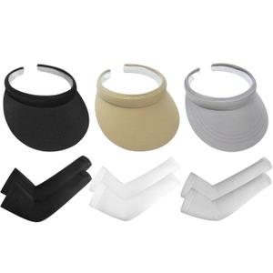 3 Pack Sun Visors Hat + 3 Pairs Sleeves Men Women Clip On Visors Outdoor Golf Beach Travel Camping Cap (Black+White+Navy+3pairs Sleeves)