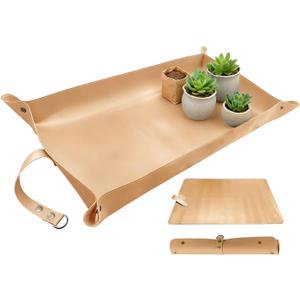 Waterproof Transplanting Mat Leather Plant Repotting Mat,Indoor Succulent Potting Mat,Thickened Foldable Plant Potting Tray and Mess Control mat(11.81 * 23.62inch) (Khaki)