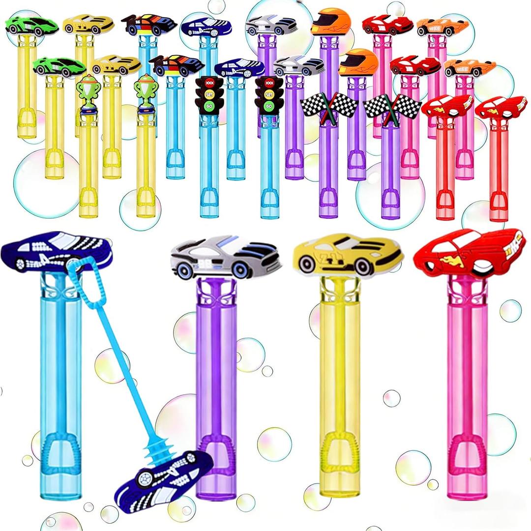 24 Pcs Champion Race Car Bubble Wands - Auto Racing Themed Bubble Makers, Piata Stuffers & Goodie Bag Fillers for Birthday Party Favors, Car Theme Events, Outdoor Activities & Party Supplies