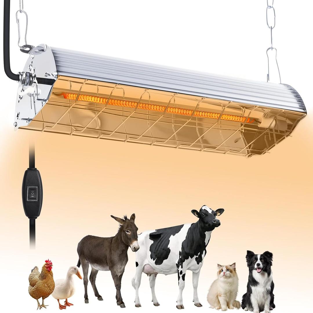 600W Hanging Heater for Poultry Chicken Coop Pet House Livestock Greenhouse, 2 Heating Mode with Adjust Height, 3S Fast Heating