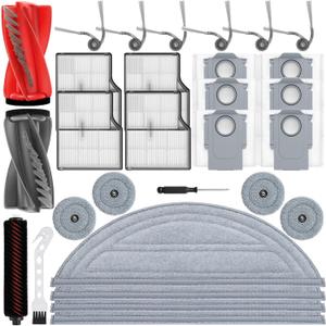 29Pcs Replacement Parts Accessory for Roborock Saros 10 Robot Vacuum Kit, 2 Main Brush, 1 High-Speed Clean, 4 Hepa Filter, 8 Mop Pads, 6 Side Brush, 6 Dust Bags, 1 Screwdriver, 1 Clean Tool