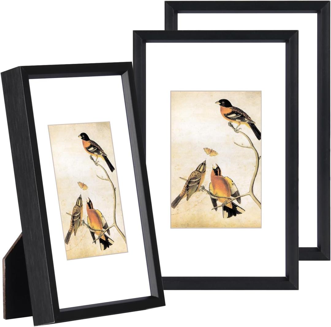 3x5 Picture Frame Set of 3, Black Aluminum Metal Photo Frames with HD Glass, Fits 2x3 with Mat or 3 x 5 without Mat, Display for Wall and Table