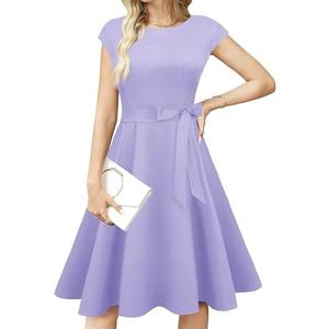 tagunop Women's Cocktail Dresses Vintage 1950s Retro Boatneck Cap Sleeve Dress with Pockets 2XL