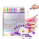 12 Color Nail Art Pen Set, 0.5mm Ultra Fine Nail Polish Pens for Drawing & Painting, Waterproof Quick-Drying Acrylic Nail Liner Dotters, DIY Manicure Design Art Kit with Professional Nail Tools