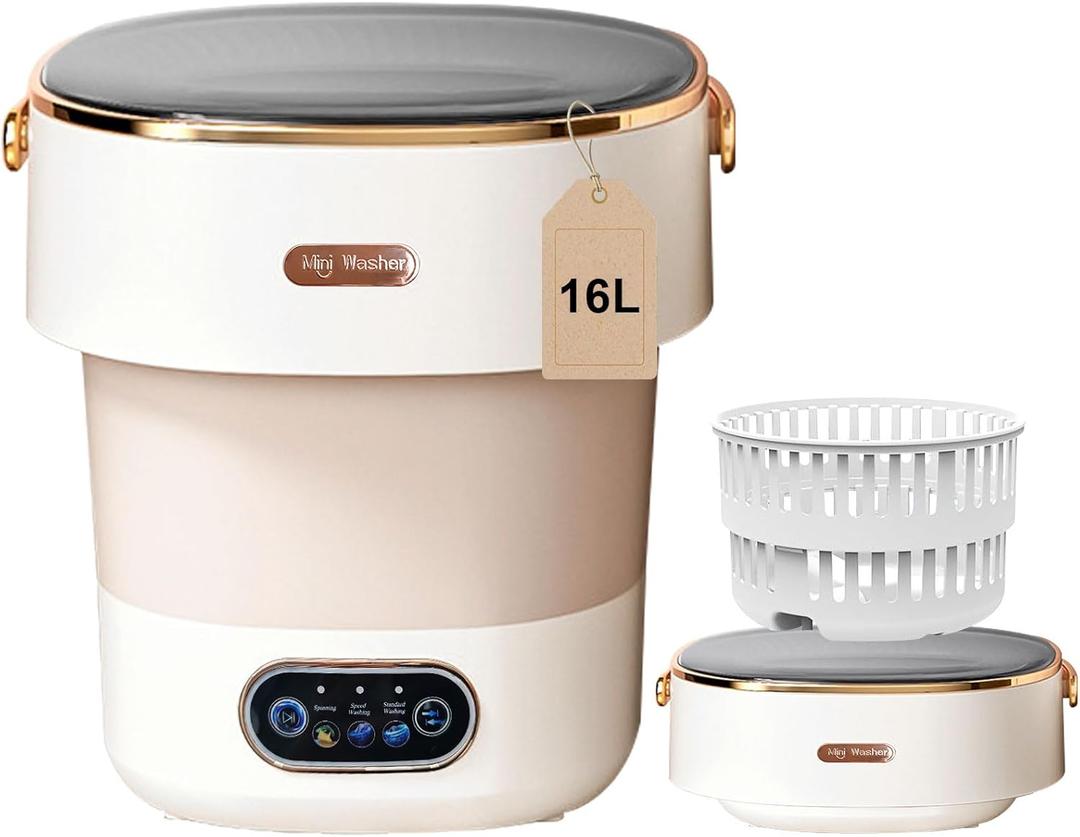 Portable Washing Machine, Mini Washer 16L Upgraded With Spin Basket, Small Clothes Folding Washing Machine Of Underwear, Baby And Small Clothes, Suitable For Home Apartments Dormitories, Hotels Khaki