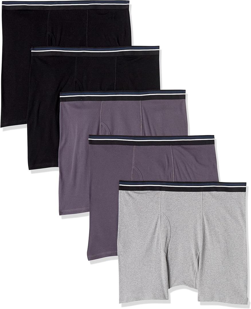 Amazon Essentials Men's Underwear Boxer Briefs, Comfortable Cotton, 4X-Large Big, Black/Charcoal/Grey