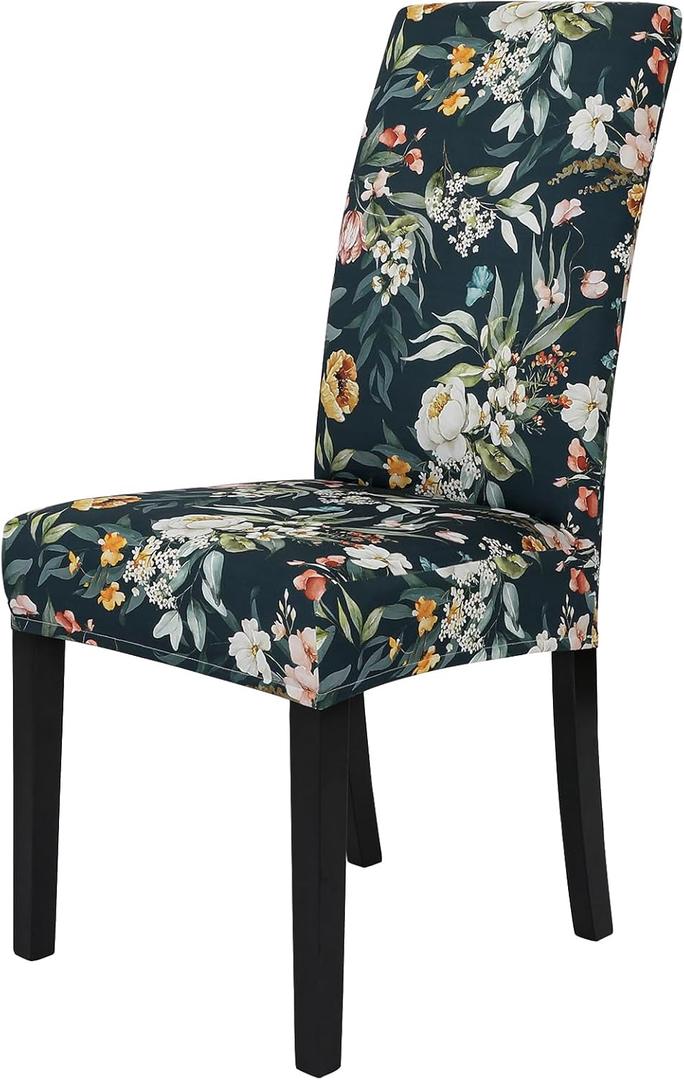 Gibelle Chair Covers Dining Room Set of 4, Stretch Spandex Slipcover for Dining Room & Kitchen Parsons Chairs, Removable Washable Seat Protector Cover (Floral, Black)