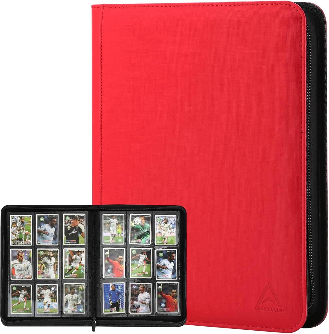 9 Pocket Trading Card Binder 540 Capacity with Zip Closure - Premium Double Sided PU Leather Card Protector, Hold & Organize Cards for TCG, MTG, Sports Cards (red)