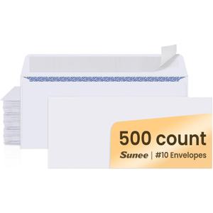 SUNEE #10 Security-Tinted Self Seal Envelopes  500 Pack White Windowless Mailing Envelopes, 24LB Printer Friendly for Business, Home & Office Use (4-1/8 x 9-1/2")