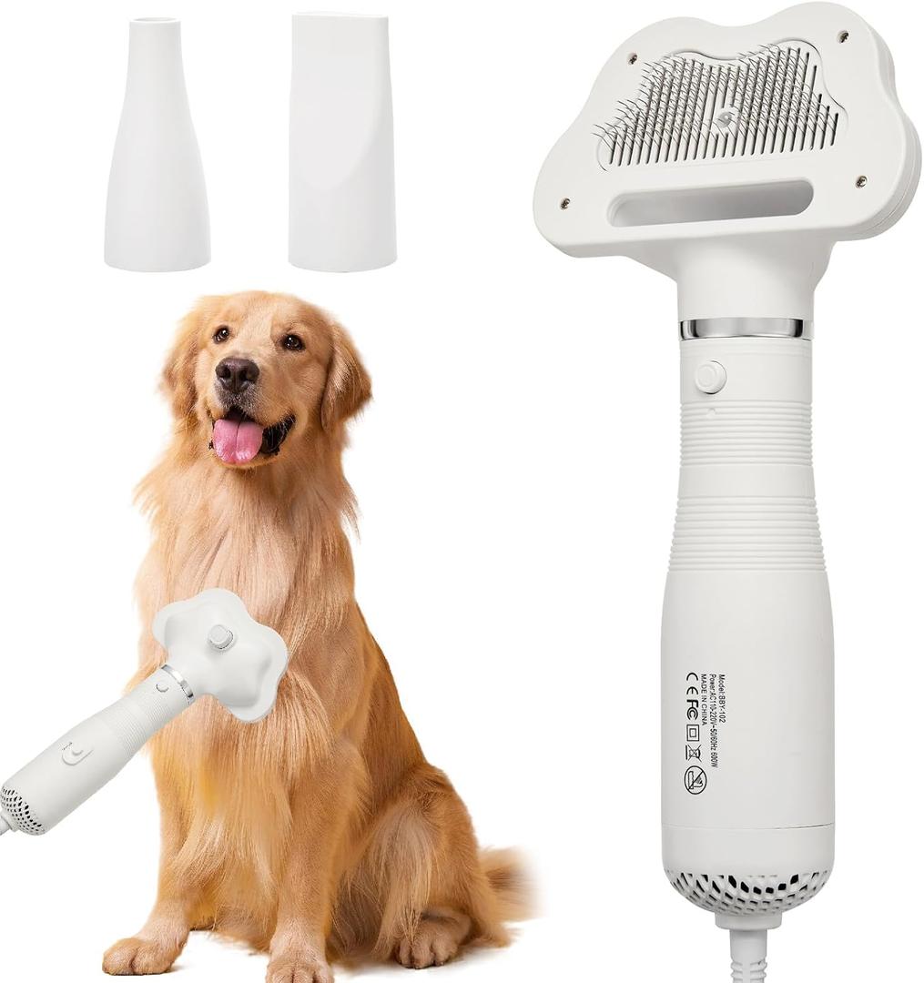Professional Pet Grooming Dryer Brush 3-in-1 Dog Blow Dryer with Slicker Brush, Adjustable Temp, Overheat Safe, Salon Quality