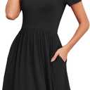 Women's 2026 Summer Short Sleeve Dresses Casual Loose Fit Swing T Shirt Dress V Neck Sundress with Pockets (Black, L)