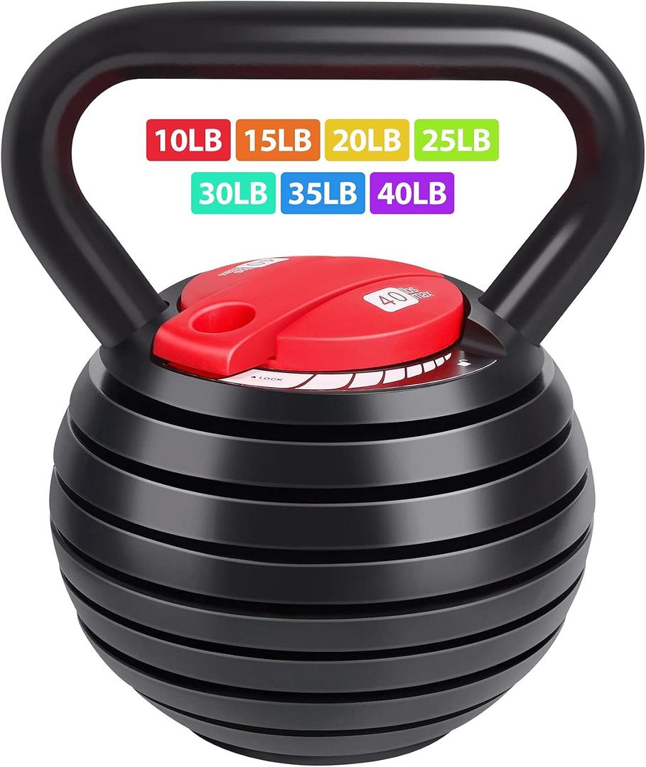 TopMade Adjustable Kettlebell Weights Set Cast Iron Exercise Fitness Kettle Ball Grip (Black-40lb)