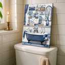 Navy Blue Bathroom Rules Canvas Wall Art Blue Farmhouse Toilet Painting Picture Wall Decor Poster Prints Artwork for Washroom Lavatory Home Decoration