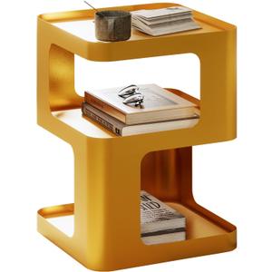 Gold Side Table,Modern end Table with Storage,Unique nightstand,Metal Bedside Tables,Accent Table for Living Room,Bedroom,Couch.no Assembly Required