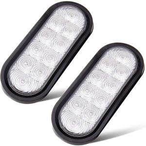 2x 6 Oval Clear LED Trailer Tail Lights 10LED Waterproof Turn Signals Trailer Lights w/Grommet Plug for Truck RV Boat Bus Lorry Camper Van Caravan