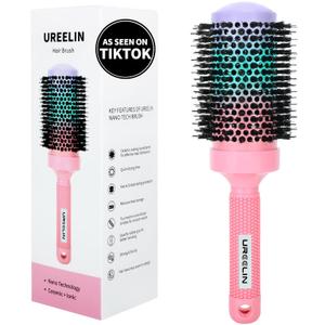 UREELIN Round Brush for Blow Out - 2.1 Inch Large Nano Thermal Ceramic & Ionic with Boar Bristles - Salon Blow Drying Hair Brush for Drying,Volumizing, Curling, Shine & Smooth Styling