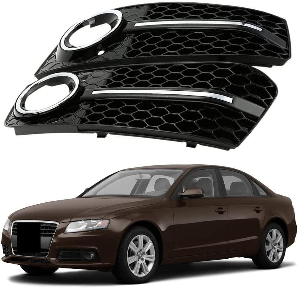 Pair of Front RS4 Style Honeycomb Mesh Black Chrome Fog Light Lamp Covers Compatible With Audi A4 B8 2009-2012 Standard Bumpers Replaces 8KD807682 8KD807681 88071820302 88071820202