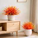 Artificial Fake Plants Flowers for Outdoors Fall Decor, 12 Bundles Fall Leaves Faux Lavender Flowers for Autumn Decoration, Fake Shrubs UV Resistant Planter No Fade for Garden Porch Balcony(Orange)