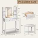 Vanity Desk with Mirror and LED Lights, Small Makeup Vanity Table Set with Drawers and Chair, Dressing Table with Power Outlet for Girls Bedroom, White, 15.75"D x 31.5"W x 51.18"H