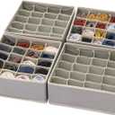 DIOMMELL Set of 4 Foldable Cloth Storage Box Closet Dresser Drawer Organizer Fabric Baskets Bins Containers Divider for Clothes Underwear Socks Lingerie Clothing, Grey 40-0000