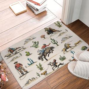 Western Bath Mat, Retro Bathroom Rug, Washable Microfiber Soft Doormats Shower Mat, Western Home Decor Non-Slip Super Absorbent