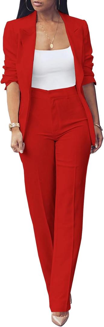 Tcremisa Women's Fashion Fall 2 Piece Pant Suit Dressy Long Sleeve Blazer and Slim Fit Pants Set Business Outfits (X-Large, 1red)