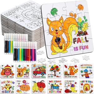 Thanksgiving Fall Crafts for Boys, Girls & Adults, Thanksgiving Arts and Crafts Kit DIY Puzzle with Pumpkin Leaf Turkey Owl, Fall Classroom Activities for Halloween Party Favors & Gift Supplies Bulk