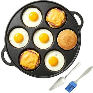 7 Cup Egg Pan, Cast Iron Omelette Pan with Iron Handles, 10 Inch Egg Frying Pan for Stovetop & Oven, Natural Nonstick When Seasoned for Eggs, Pancakes, Family Breakfast, Oven Safe
