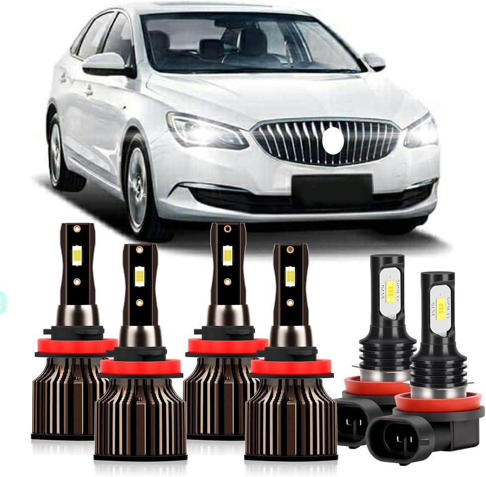 High Low Beam Fog Lights Fit For Buick Verano 2012 2013 2014 2015 2016 2017 Light Bulbs Combo, 6000K White Car Light Plug and Play, 400% Brightness, 6-Pack, Set Of 2