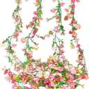 CISDUEO 4 Pcs Artificial Daisy Flowers Vine Silk Flower Garland Spring Fake Flower Vine Hanging Ivy with Pink Daisy Flowers Green Leaves for Wall Party Wedding Arch Floral Decor Home Indoor Outdoor