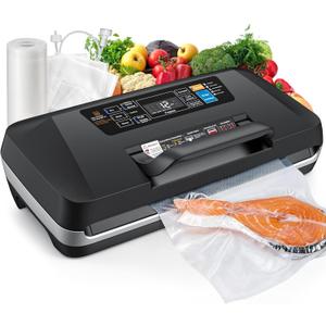 Commercial 95kPa Food Vacuum Sealer Machine | Automatic 10-in-1 Food Sealer for Sous Vide, Meal Prep & Storage | Powerful 230W Motor, Double Heat Seal, Built-in Cutter & Starter Kit (White)